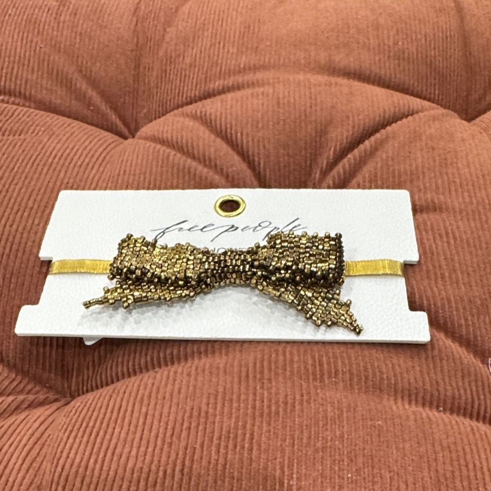 Free People Metallic Gold Beaded Bow Clip